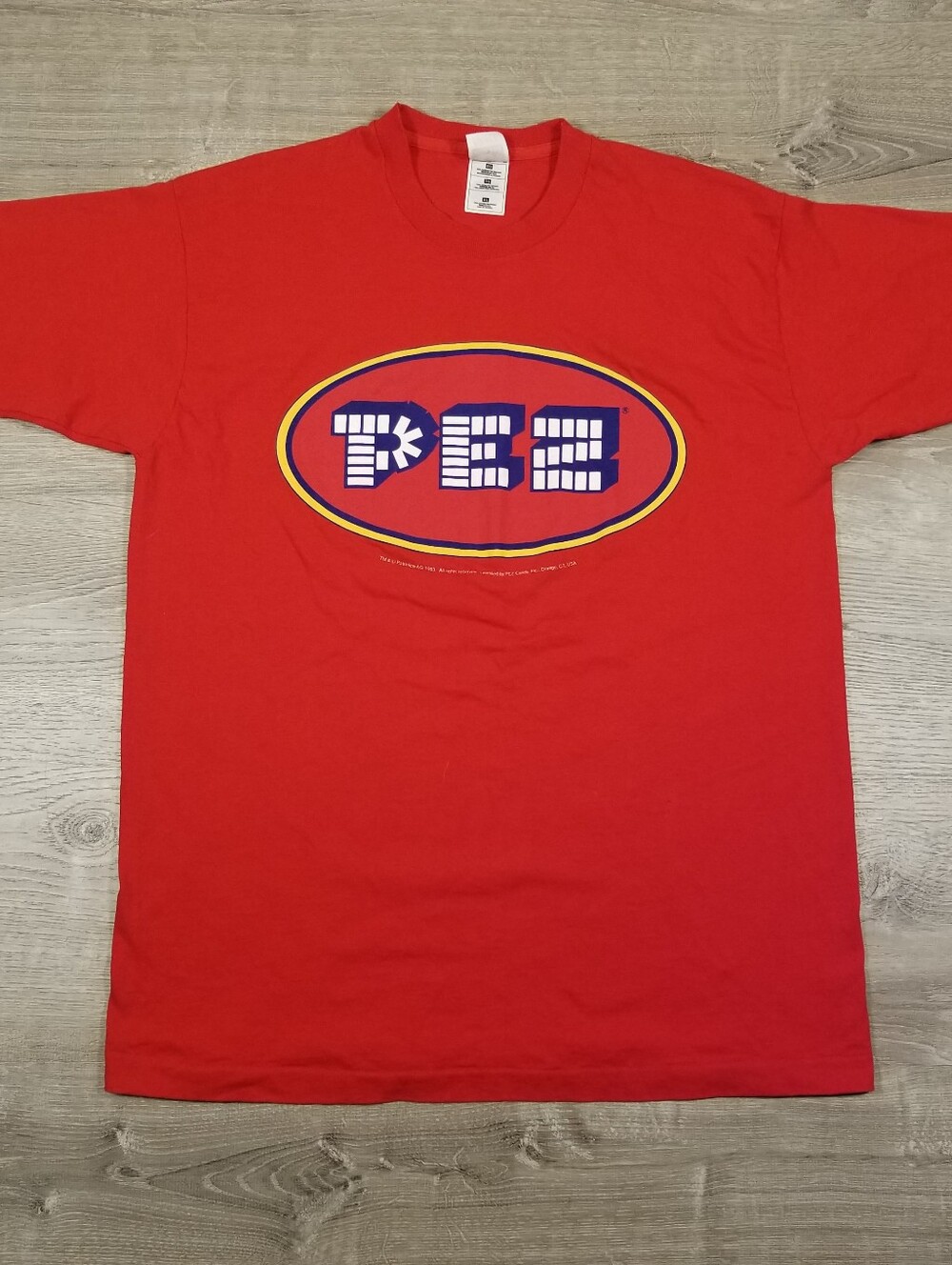 Vintage 1993 PEZ Red Graphic T-Shirt Mens XL Heavy Cotton Fruit Of The Loom